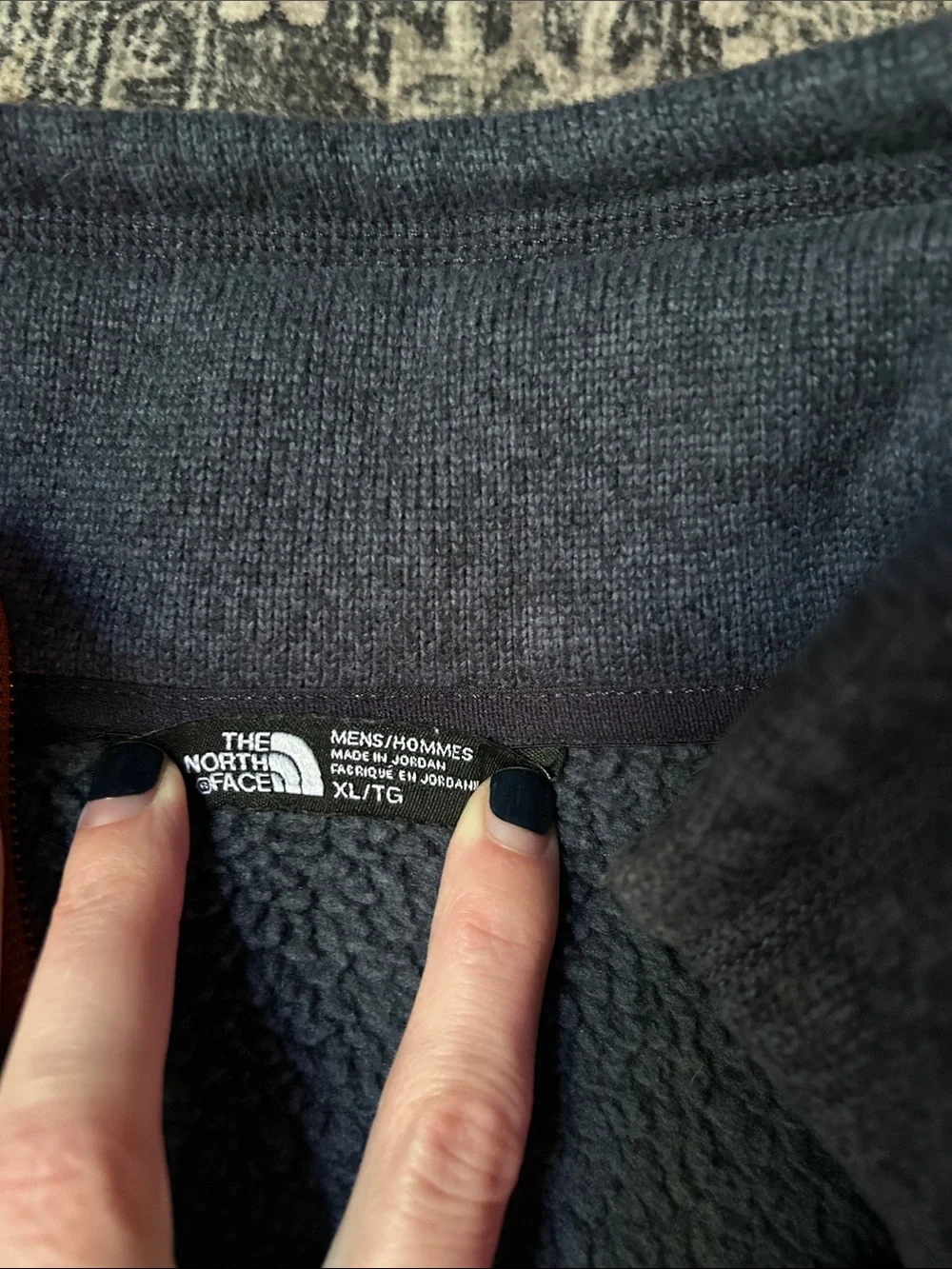 The North Face Navy Blie Fleece Quarter-Zip with Orange Accents